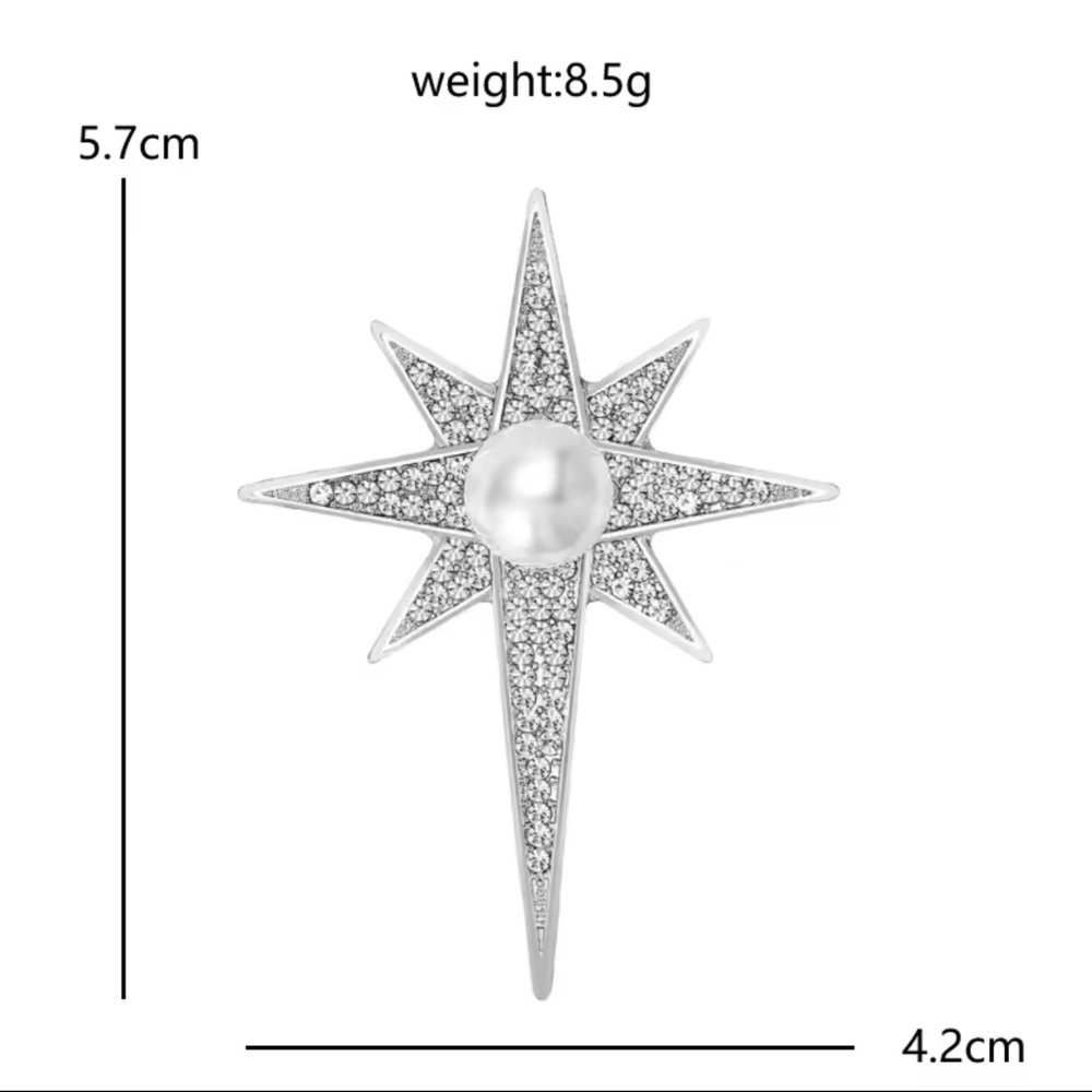 Silver Starburst Pearl Crystal Brooch View 3